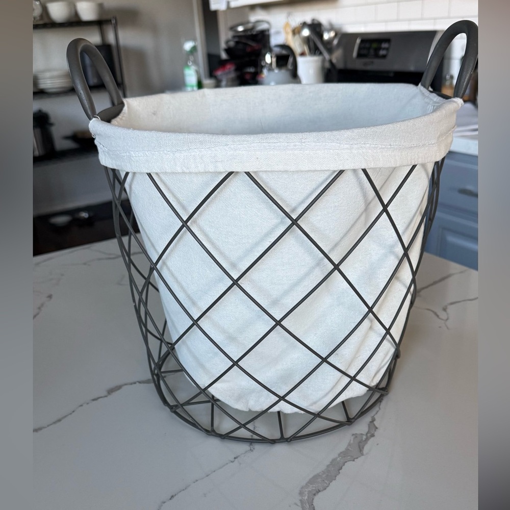 Metal and Canvas Cloth Decorative Trash Can Garbage Can OS
